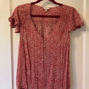 Lucky Brand, red floral frilly blouse